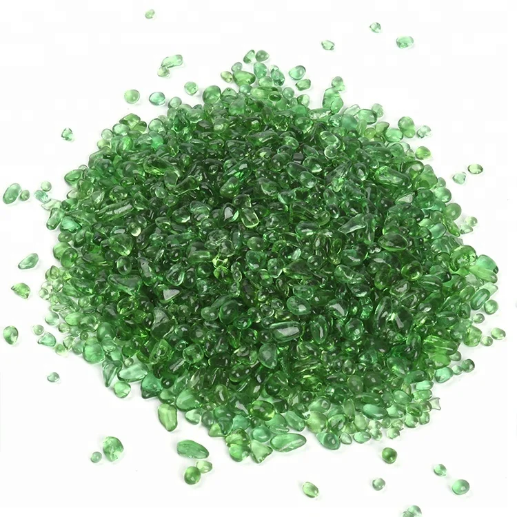 Wholesale 3-6mm High Luster Green Decorative Crystal Fire Glass Beads Pebbles for Fire Pit Fireplace Resin Artworks