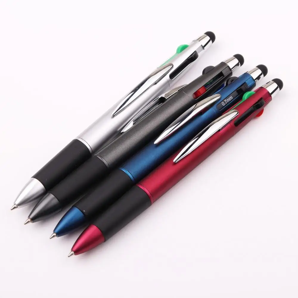 Multi color 4 in 1 color pen metal clip 4 color in 1 ball pen 4 in 1 stylus pen
