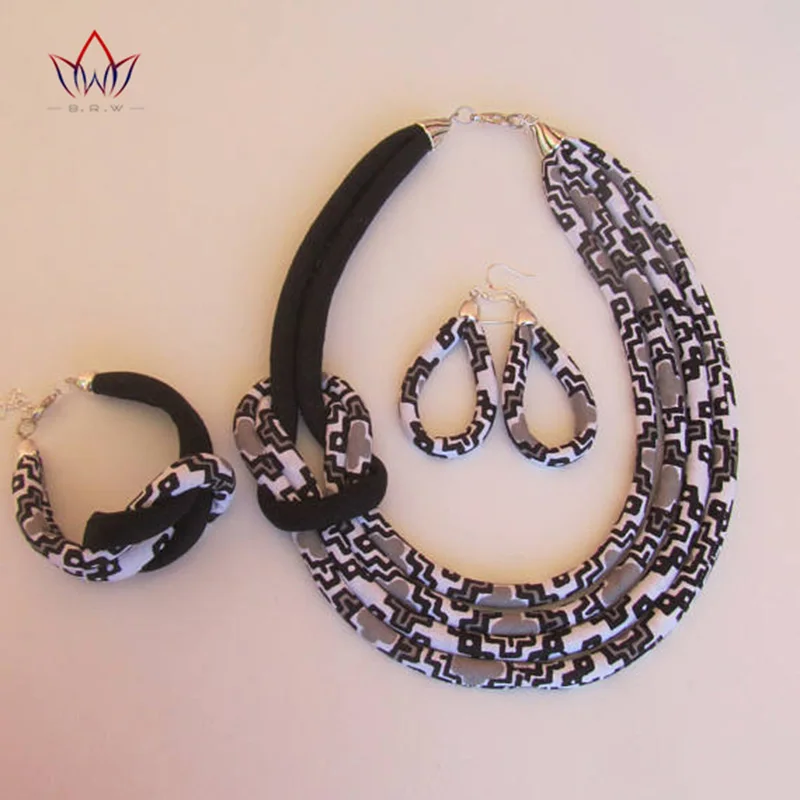 BRW 2019 Африканский комплект ювелирных изделий для женщин ожерелье серьги браслет африканская Анкара вощеная ткань ручной работы этнический комплект ювелирных изделий WYX02
