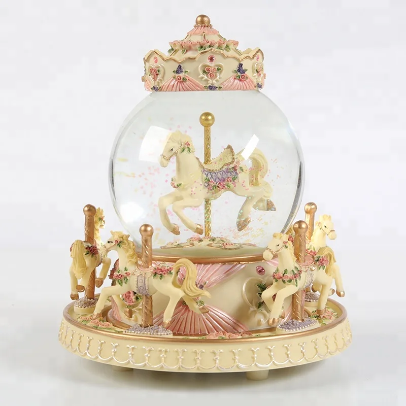 Christmas carousel water ball music box snow globe