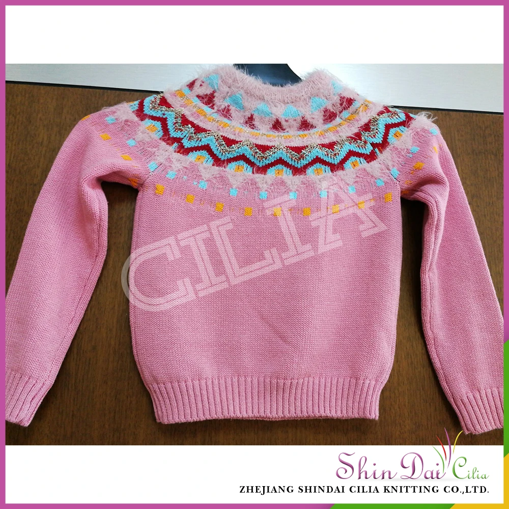 Завод непосредственно оптовой розовый сочетание цветов немецкий девушка свитер пуловер с жаккардовой