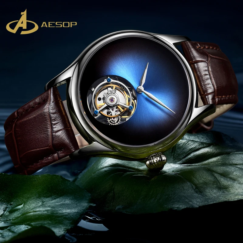 Aesop hot selling tourbillon mechanical watch stainless steel bezel waterproof unisex tourbillon mechanical watch