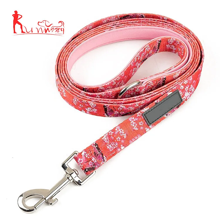 Wholesale pet products polyester sublimation custom print logo dog leash 6 foot