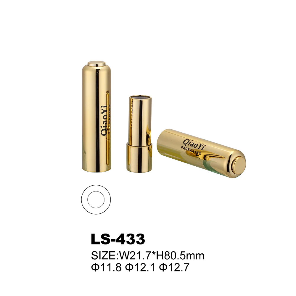 Wholesale luxury lipstick tube gold round shape lipstick container plastic lipstick packaging with customized logo