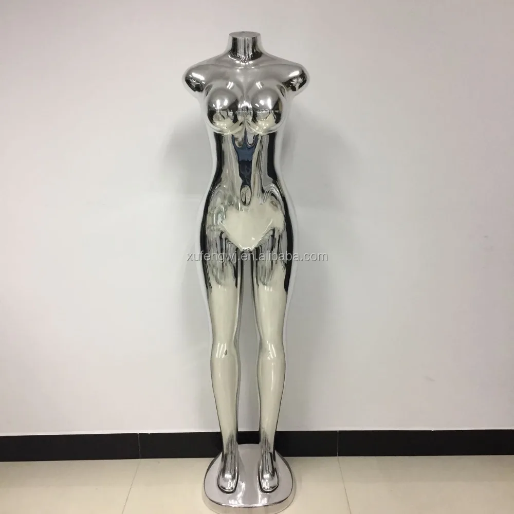 Wholesale headless handless big busty big hips half body chrome silver female mannequins