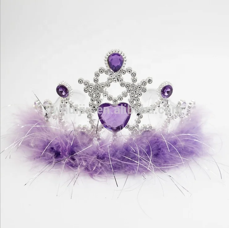 Princess Plastic Kids Tiara  party Hair Crown Children with marabou Feather Hair band