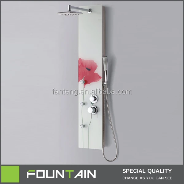 Flower Painting 3 pcs Back Massage Jets Beautiful Design Glass Shower Faucet