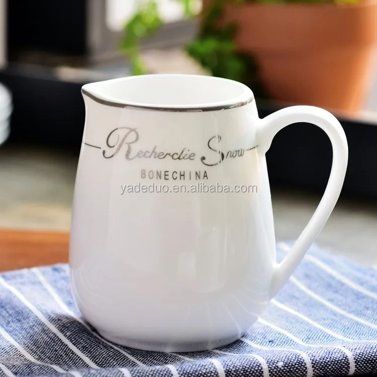 Luxury silver rim ceramic milk jars coffee pot restaurant tableware porcelain small juice jug