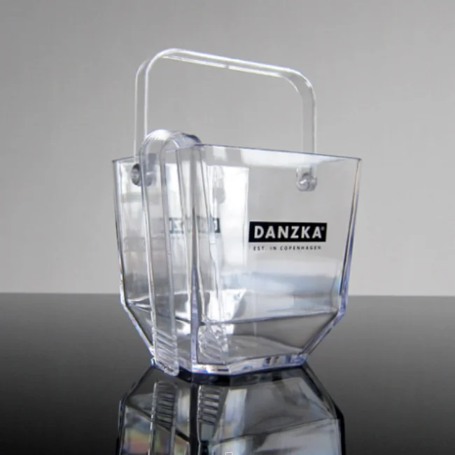 HY7037  1.5L Square Customized Transparent Plastic Beer Ice Bucket With Handle (size:13*13*14.8cm)