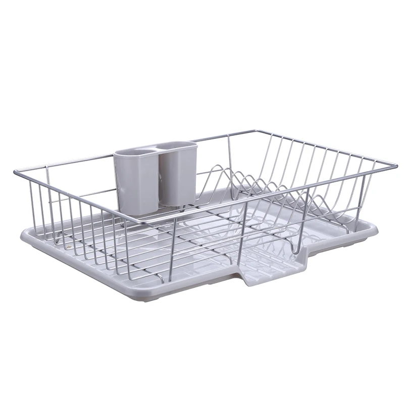 Stainless Steel kitchen plate storage dish drying rack with plastic salver