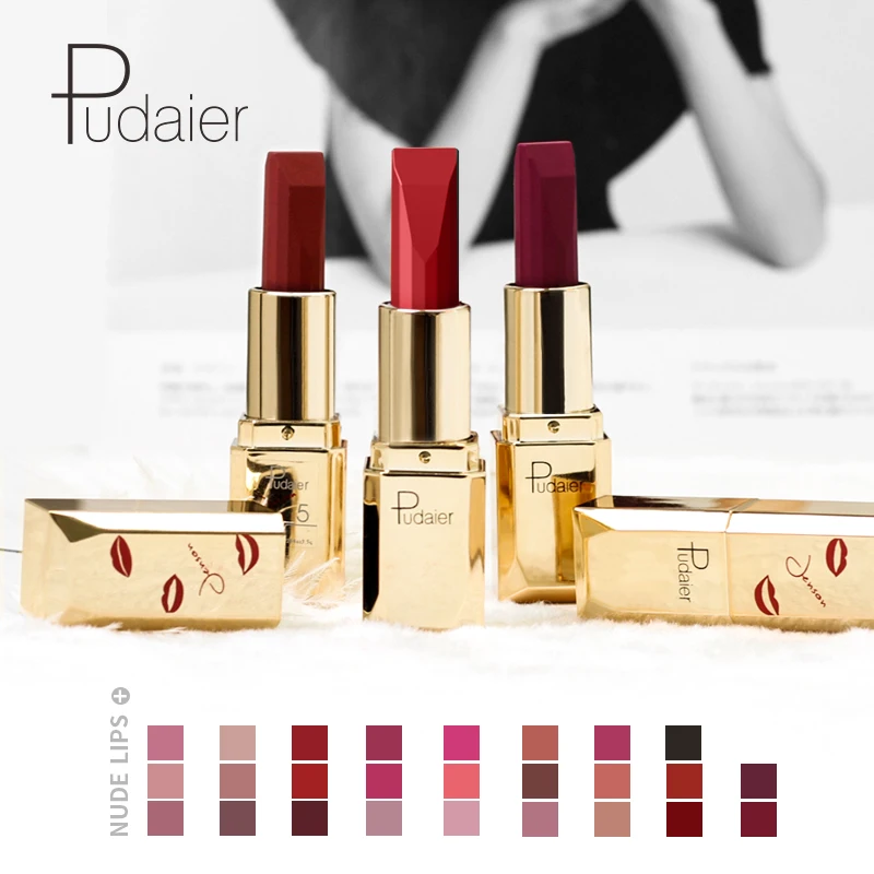 Pudaier 24 Hours Long Lasting Matte Lipstick Wholesale Special Golden Packing Lipstick Private Label