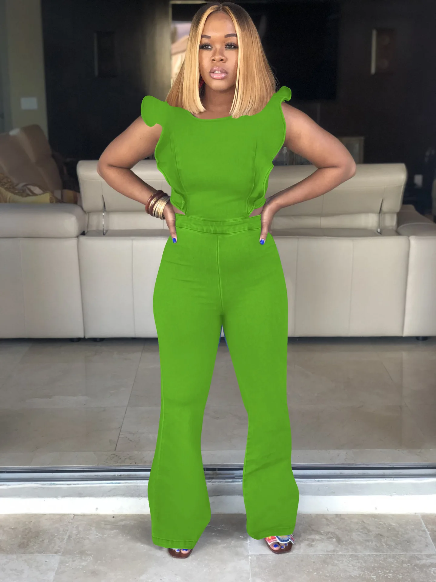 Wholesale M1138 sexy mature women  short sleeve backless long pants bodycon slim tight denim jeans jumpsuits