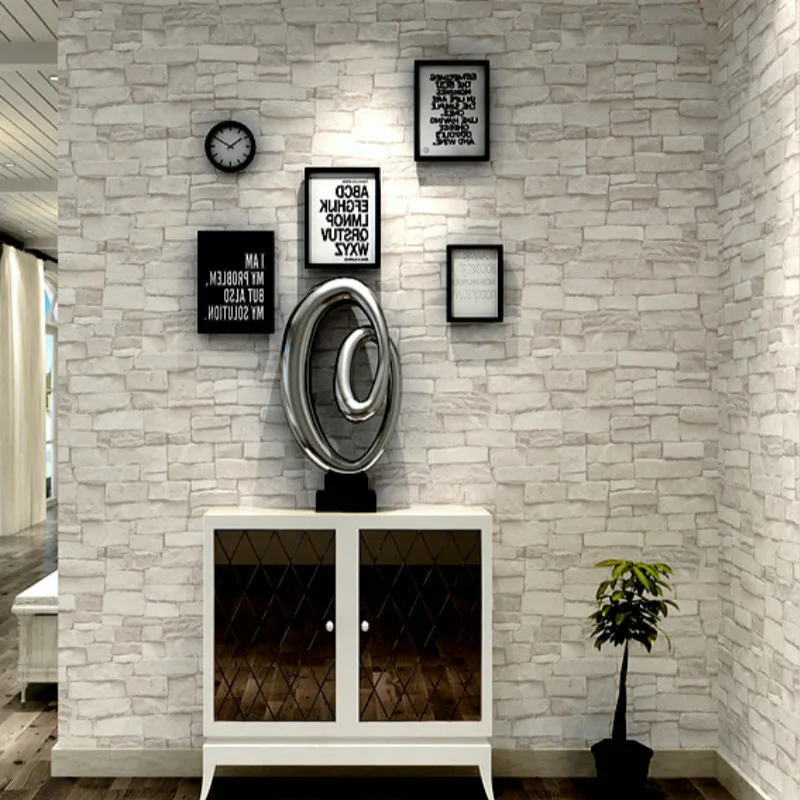 
Grey White Brick Stone 3D Wall Slate Effect Wallpaper 