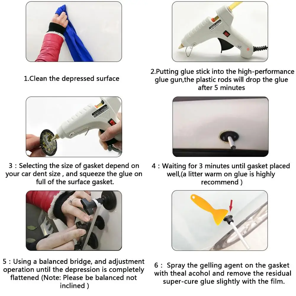 Body Damage Fix Repair Tool Kit 9pcs Instrument Paintless Auto Car Dent Pulling Bridge Removal Glue Tab Tool Hand Tool Set