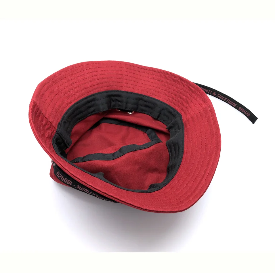 personalized red korean stylish adjustable custom bucket hat with string
