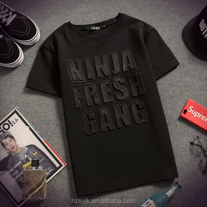 
Modern fancywork Space cotton men short sleeve Convex alphabet printing custom tshirt manufacturer 