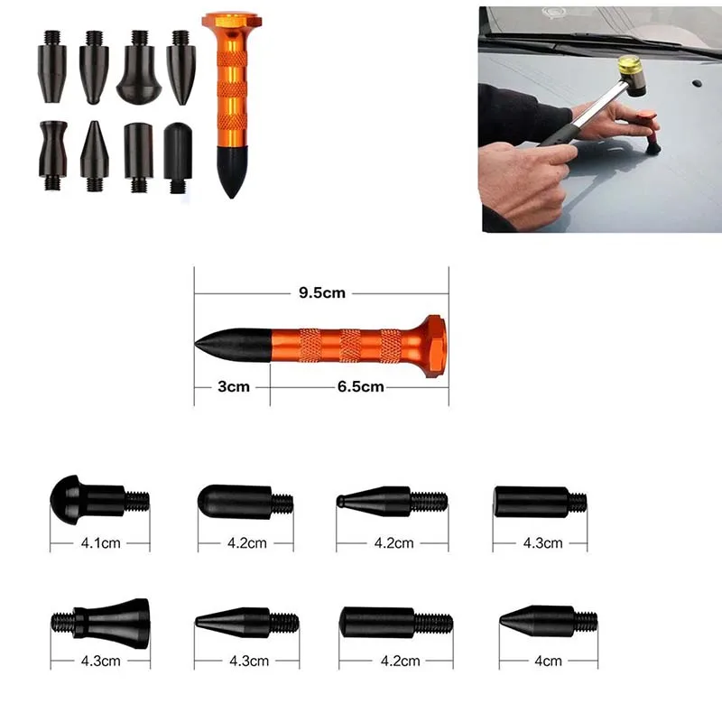 Auto Body Tools Paint less Dent Repair Knockdown Metal Tap Down Tools Dent Lifter Dent Fix Tools With 9 Heads