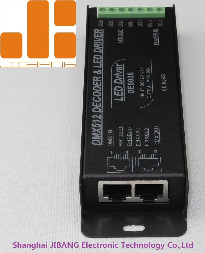 JIBANG DC12-24V 5Ax4CH RGBW Constant Voltage DMX512 Decoder DMX LED Driver DE8036