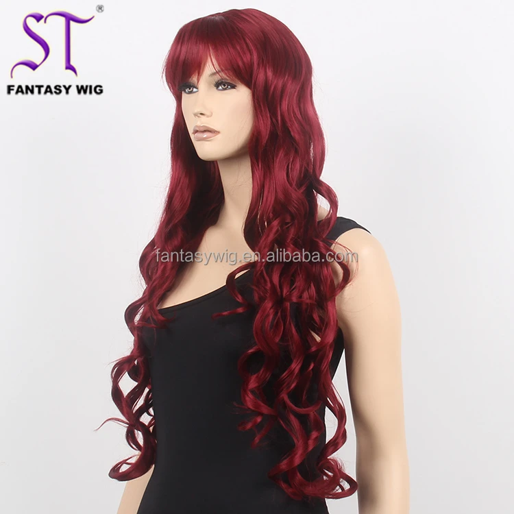 2016 Hot Sale Stock Wig Extra Long Red Synthetic Hair Big Curly Hair Wig Price