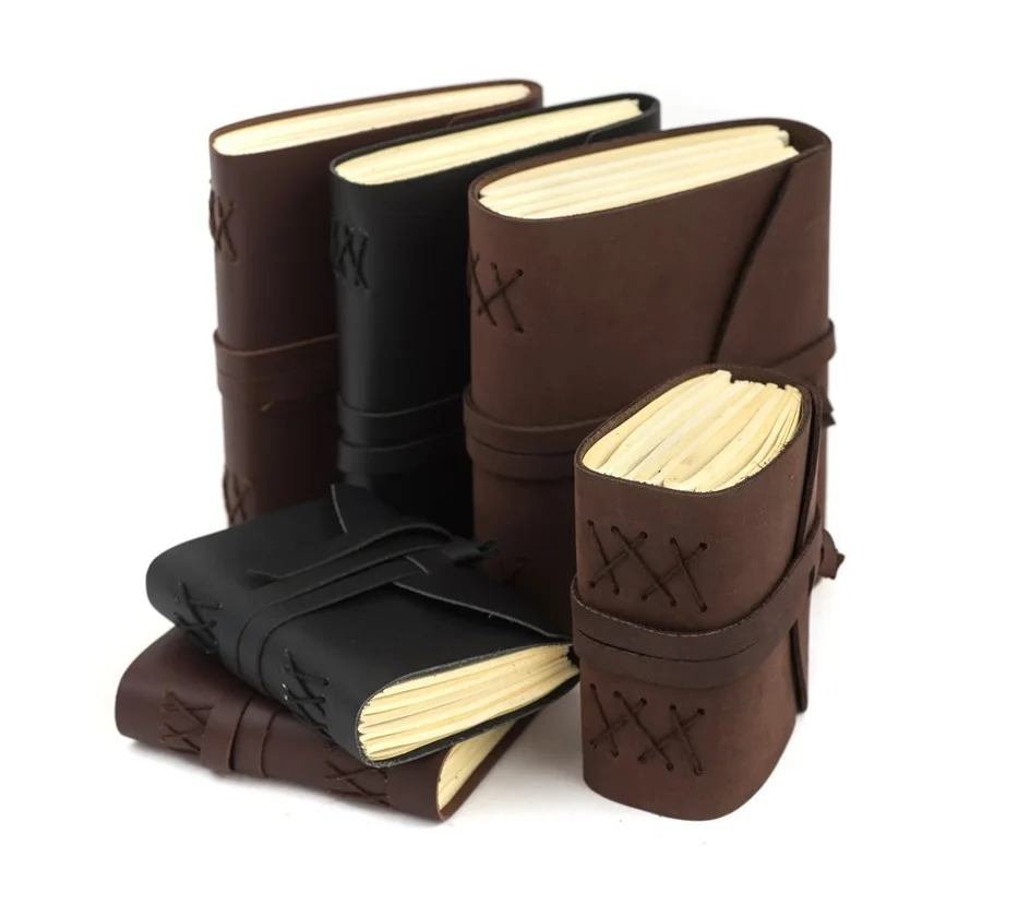 Fashionable vegetable tan handmade leather journal string sketchbook, high quality clear cover notebook for travel