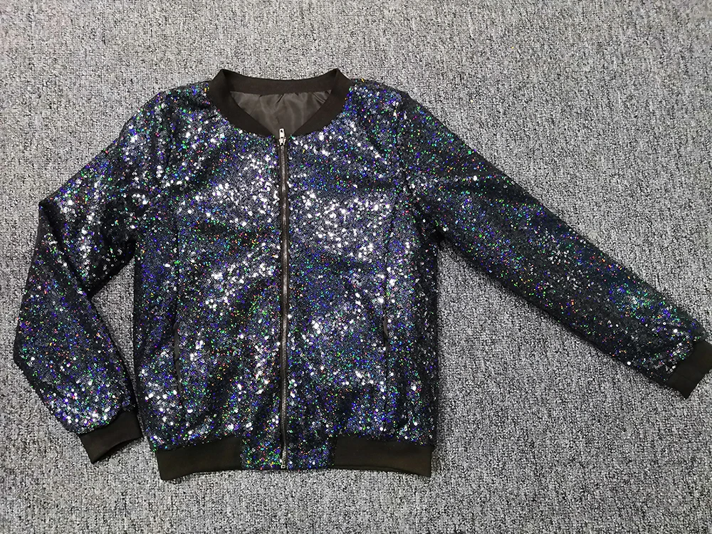 Baseball Fashion Design Women Custom Bomber Sequin Jacket Wholesale