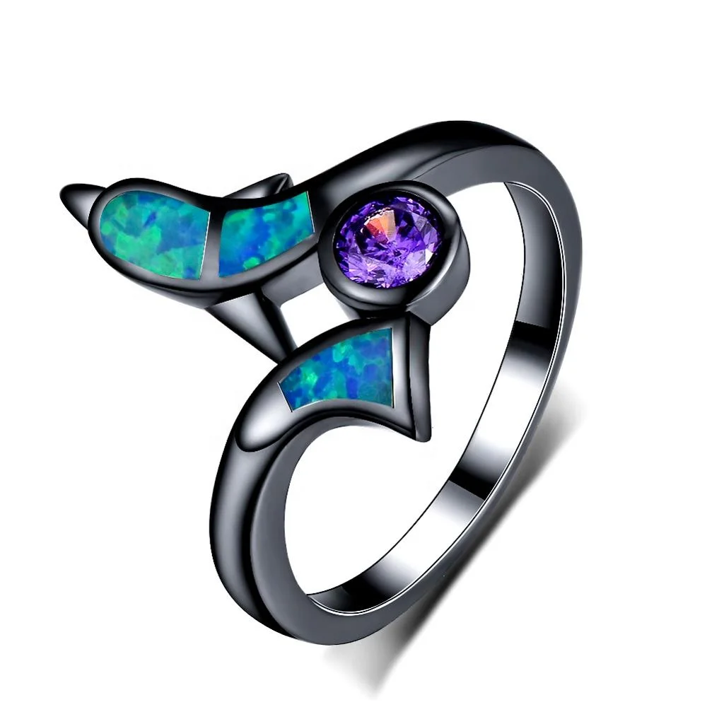 Cheap opal rings Black Gold Plated Dolphin Creative bijoux plaqu or black ring