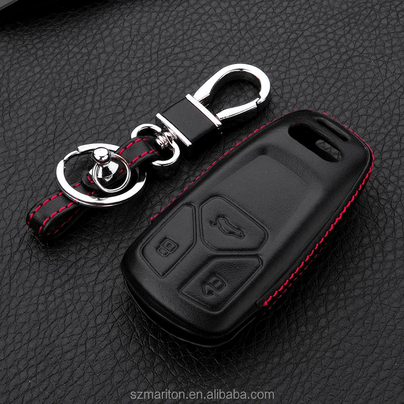 Premium Online Genuine auto parts car leather key case for A3 A4 A5 A6 A7 A8 Q5 S4 S5 S6 Q7 with keychain and retail package