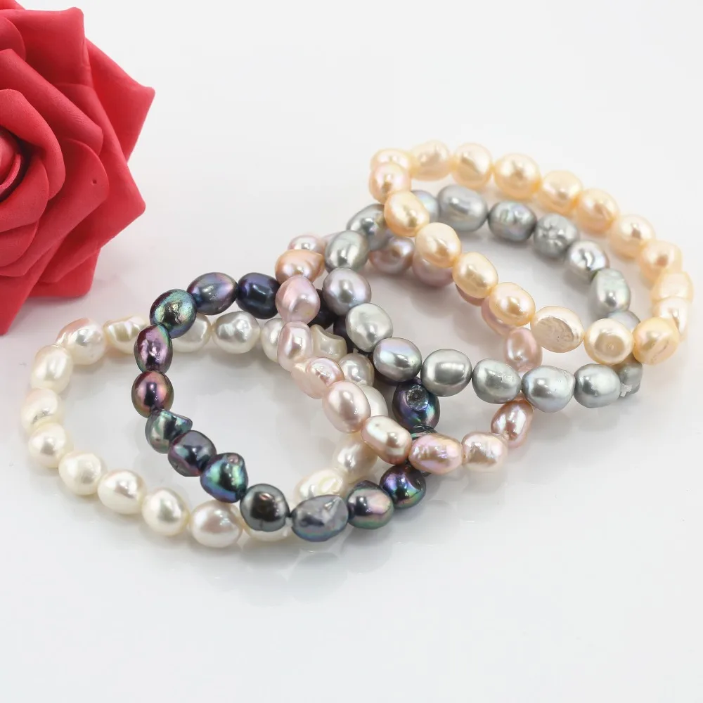 9-10 мм в форме барокко женский эластичный пресноводный настоящий пресноводный натуральный жемчуг браслет и браслет
