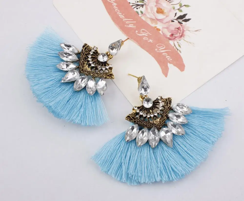 Latest fashion crystal stone earrings ladies personal vintage dangle earrings long tassel drop pendientes