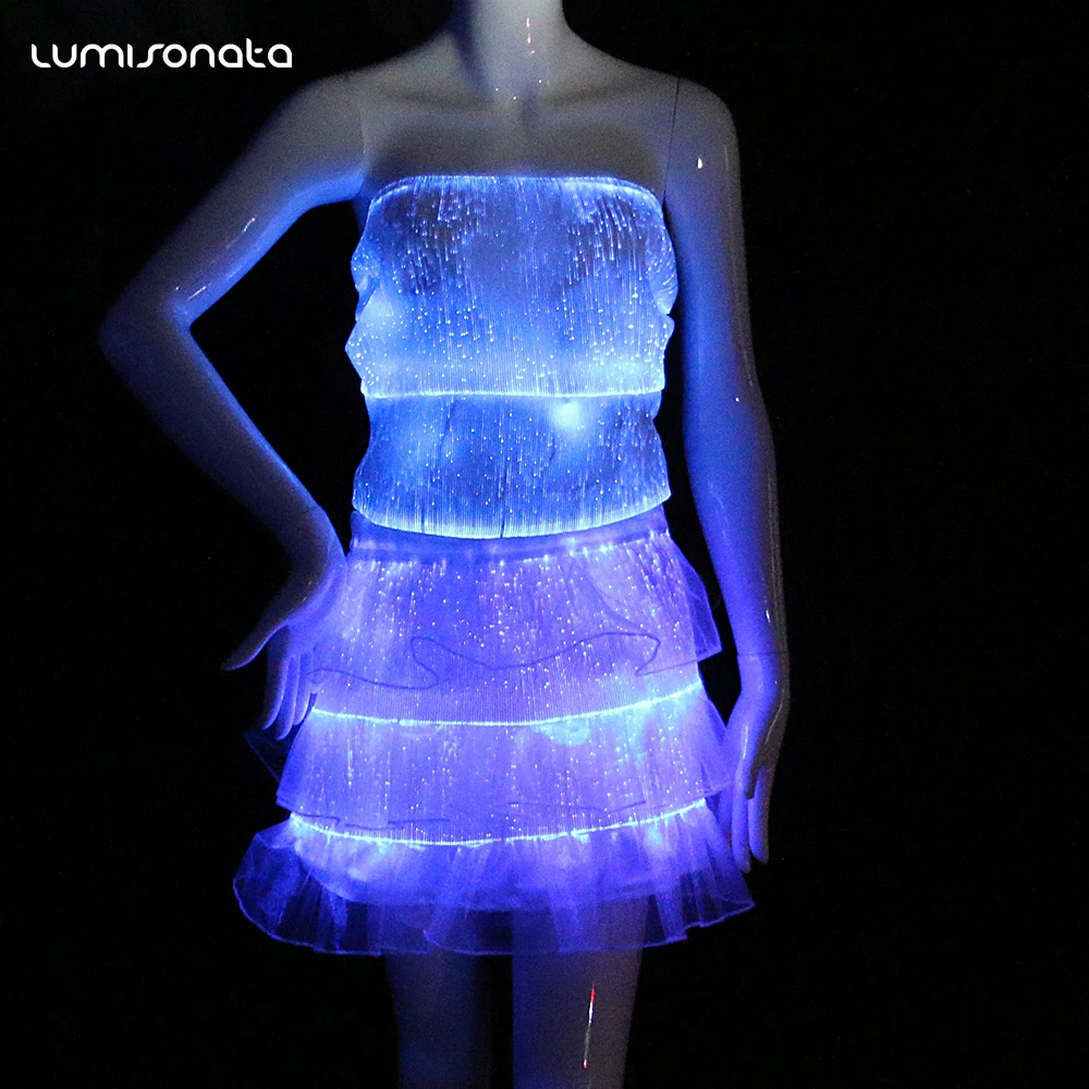 Beautiful lights led dance costumes luminous fiber optic night club wear