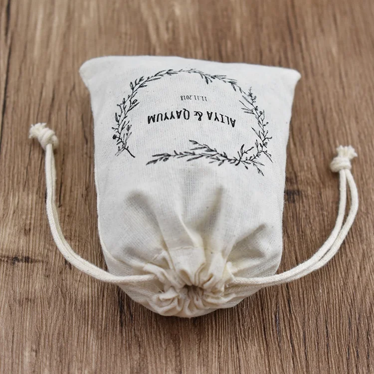 Manufacturer screen printing logo drawstring wedding favor gift cotton bags