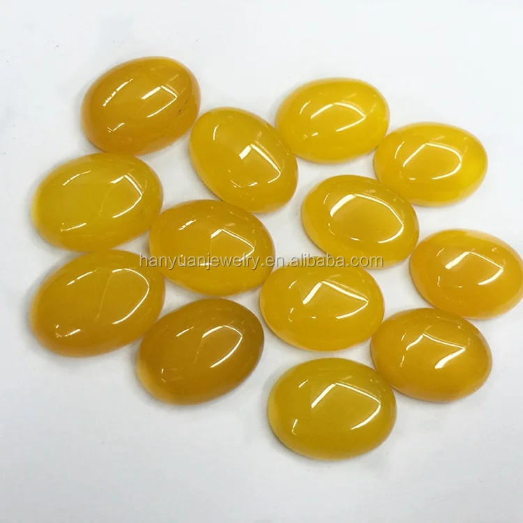 Natural gemstone chalcedony oval cut yellow agate cabochon