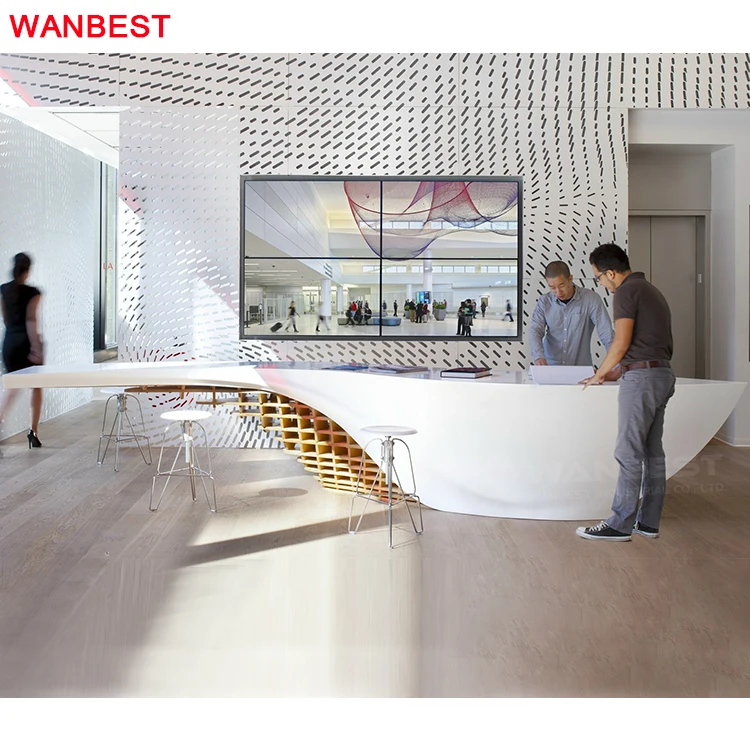 Wooden Curved Restaurant Spa Clinic Shop Cashier Counter Acrylic Beauty Salon Spa Reception Desk Marble Front Counter