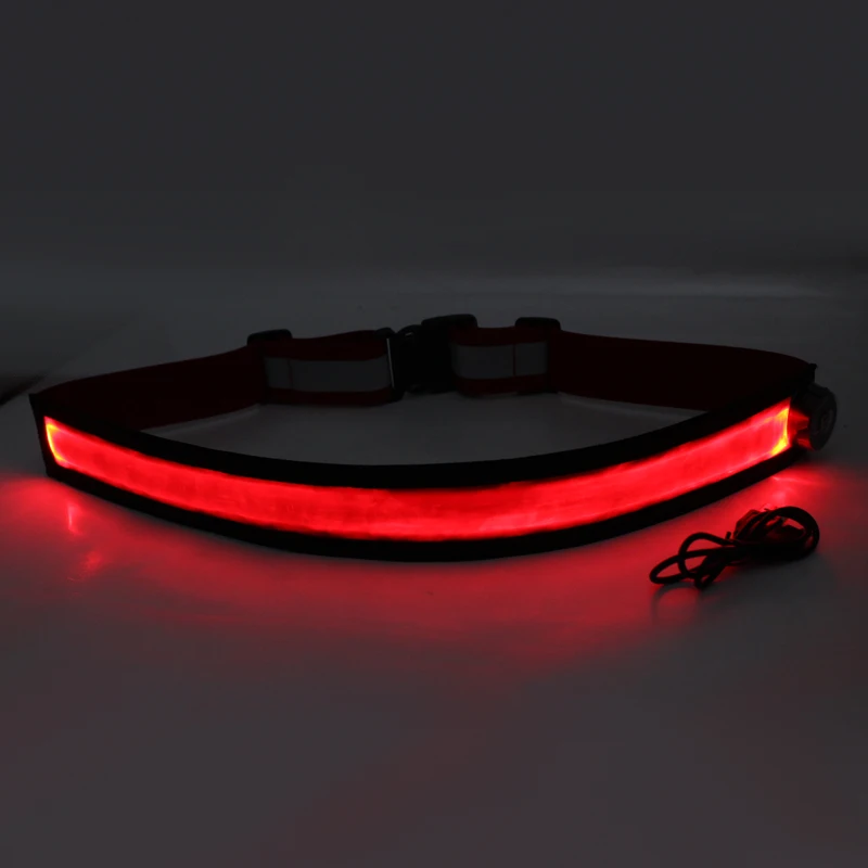 usb led rechargeable luminous adjustable reflective outdoor running cycling sports safety flashing light up elastic waist belt