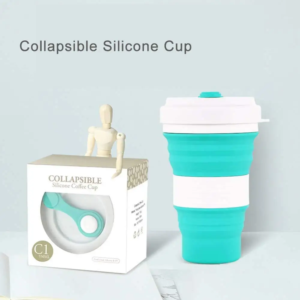 Wholesale new design reusable 550ml silicone travel folding collapsible coffee cup