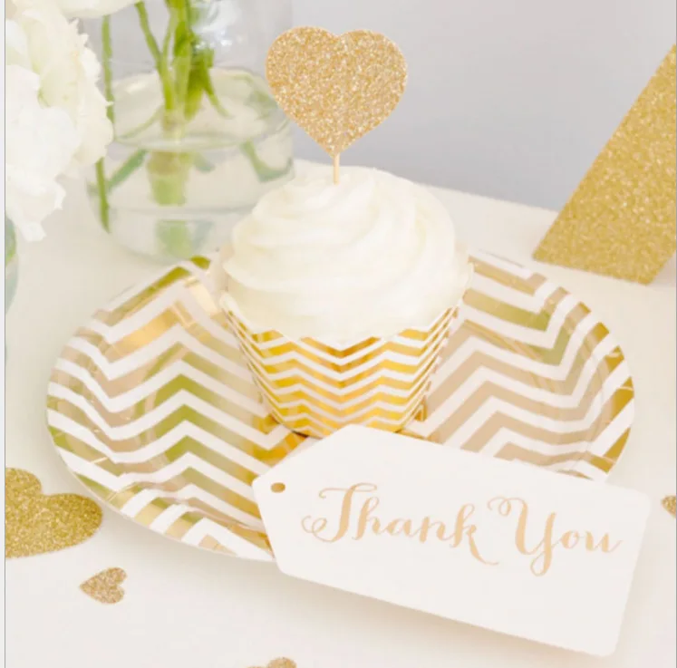 Disposable Chevron Gold Party Paper Tableware Set