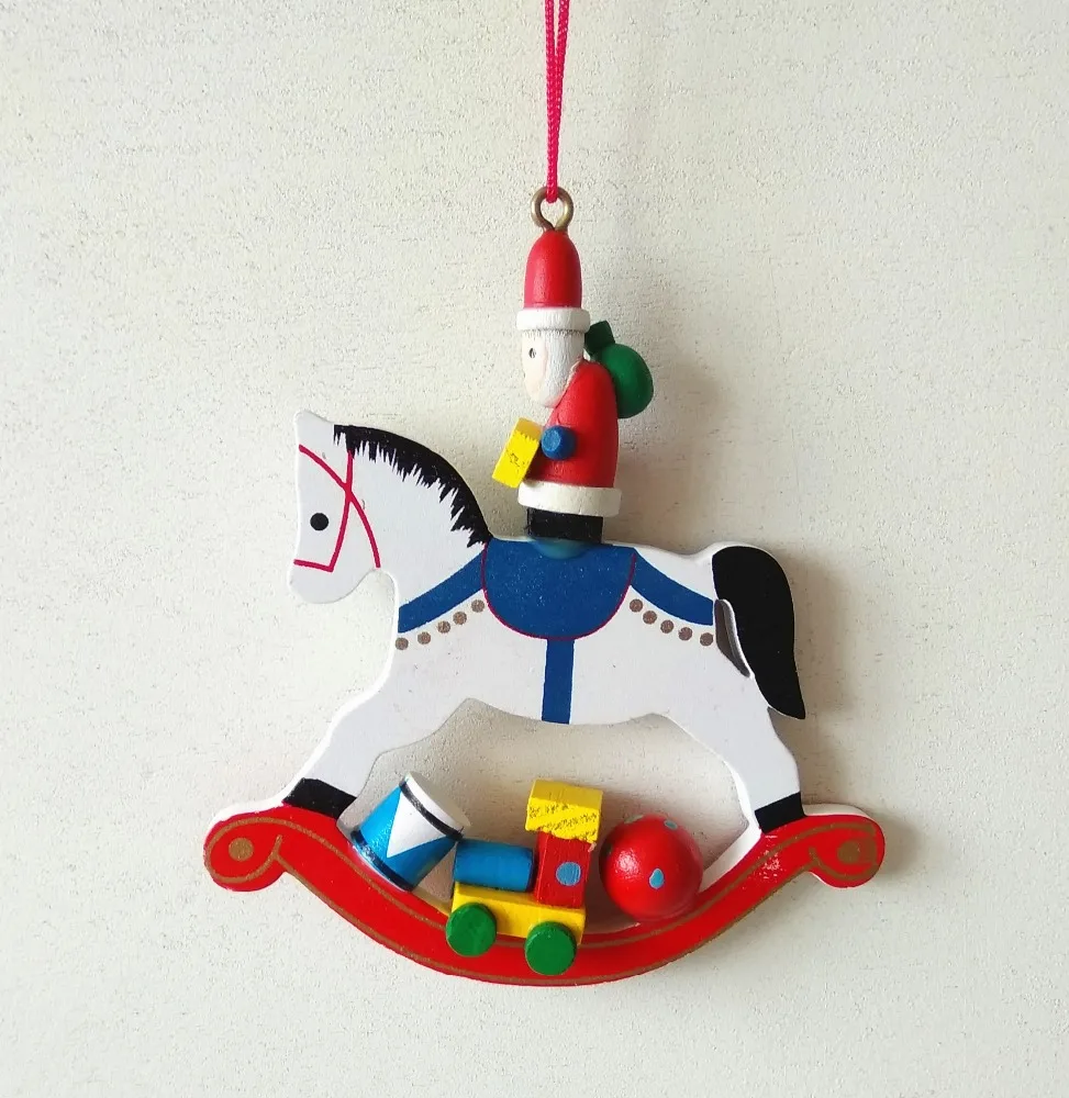 Wooden horse hanging Christmas tree ornaments Christmas decorations