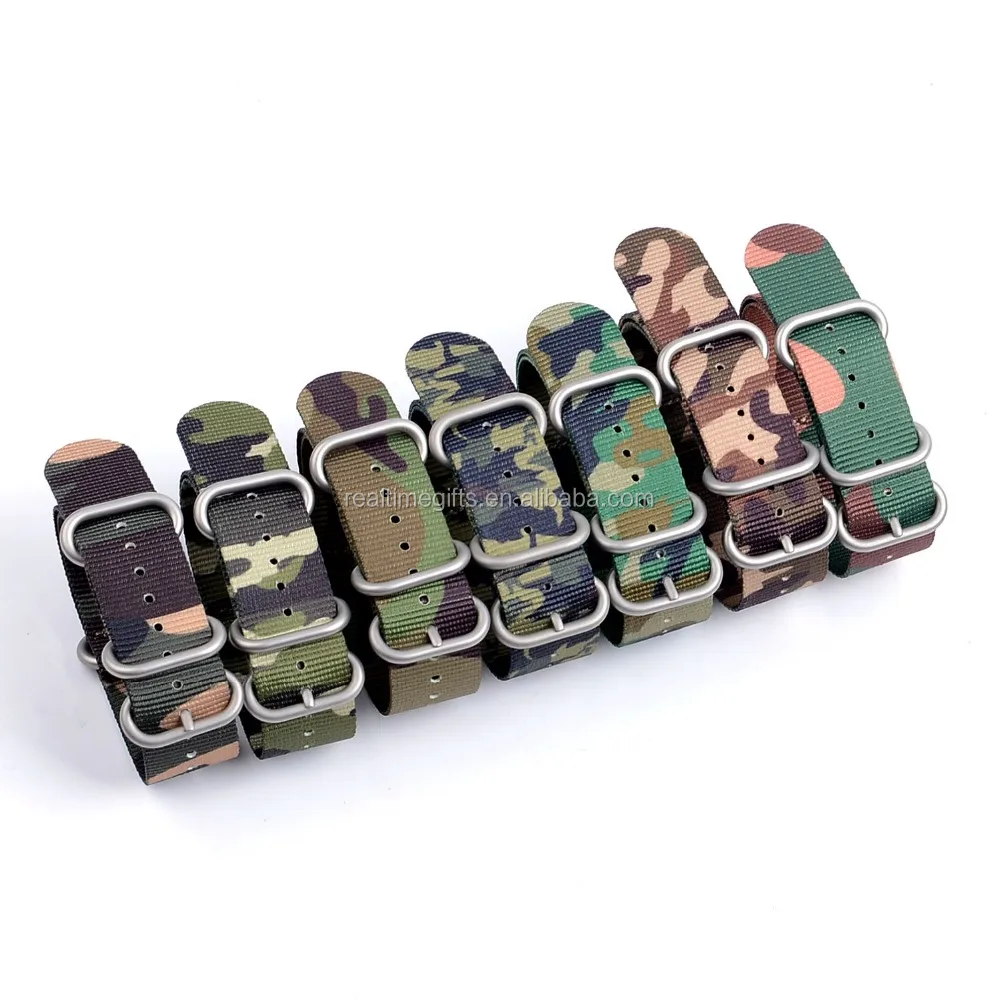 Deluxe camo style 20mm 22mm fabric nylon military watch strap for zulu