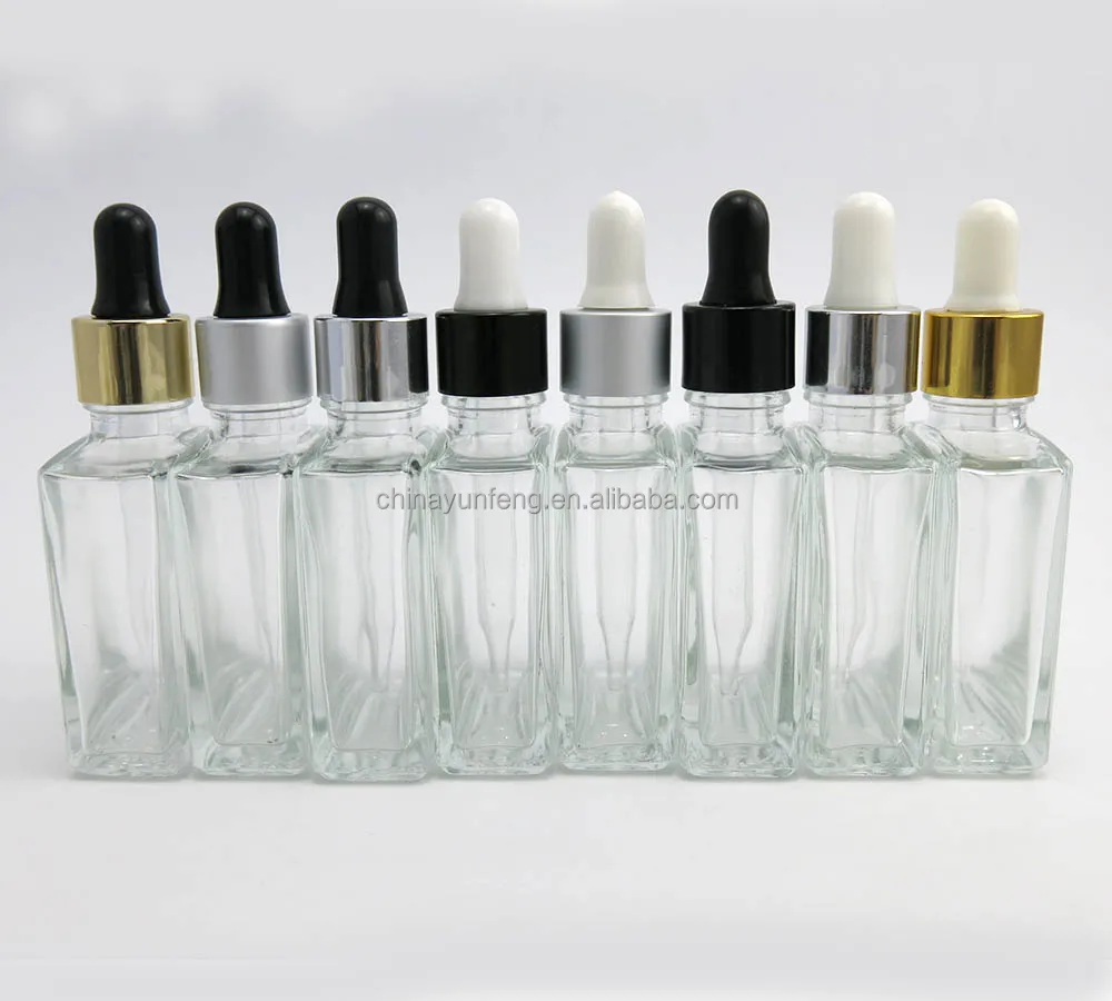 30ML clear square glass dropper bottle, 1 oz crystal essential oil dropper bottle with good quality