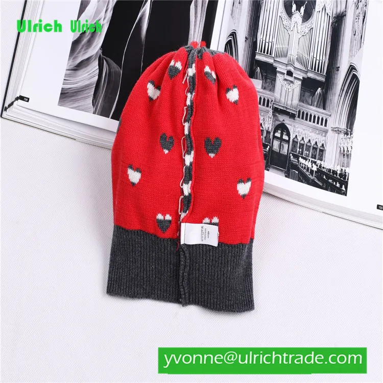 KR137 Pretty loving heart jacquard warm kid knitting hat