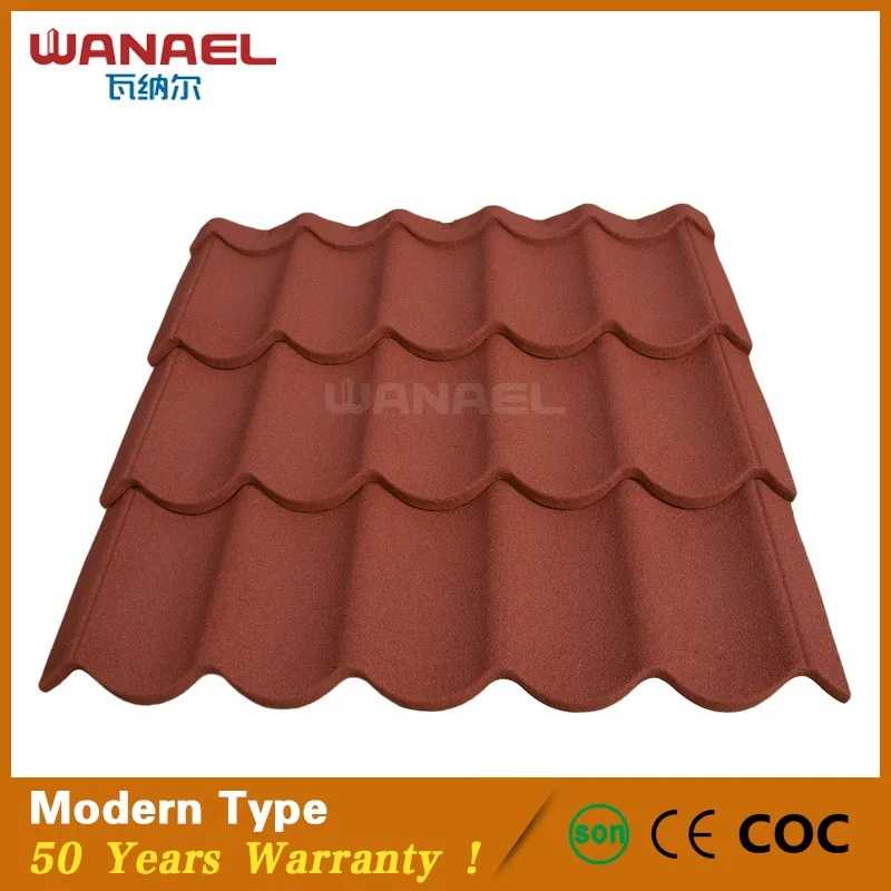 Thatch Roof Anti-Fading 50-Year Lifespan Wanael Modern Curved Galvanized Metal Stone Coated Polymer Sand Roof Tile