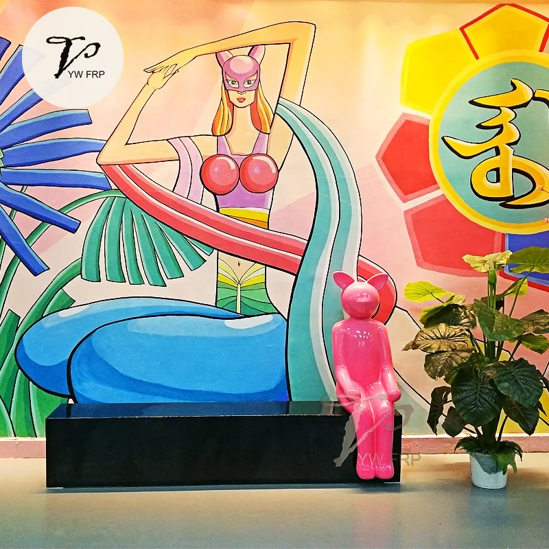 Fancy cat Fiberglass statue  cartoon sculpture Seat  Decor For Public