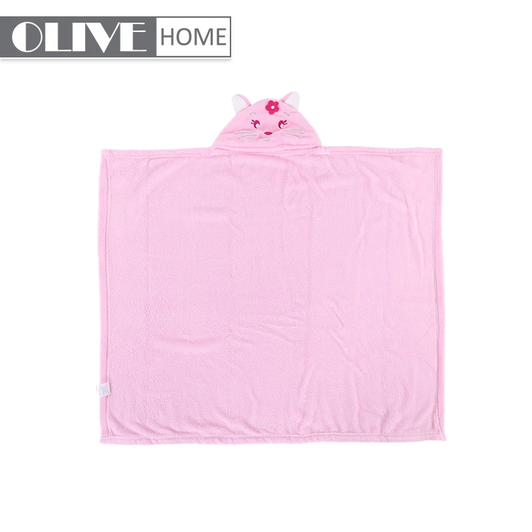
China products polyester cute cat hood kids babies receiving blanket portable hooded baby blanket with cloak cat pattern 