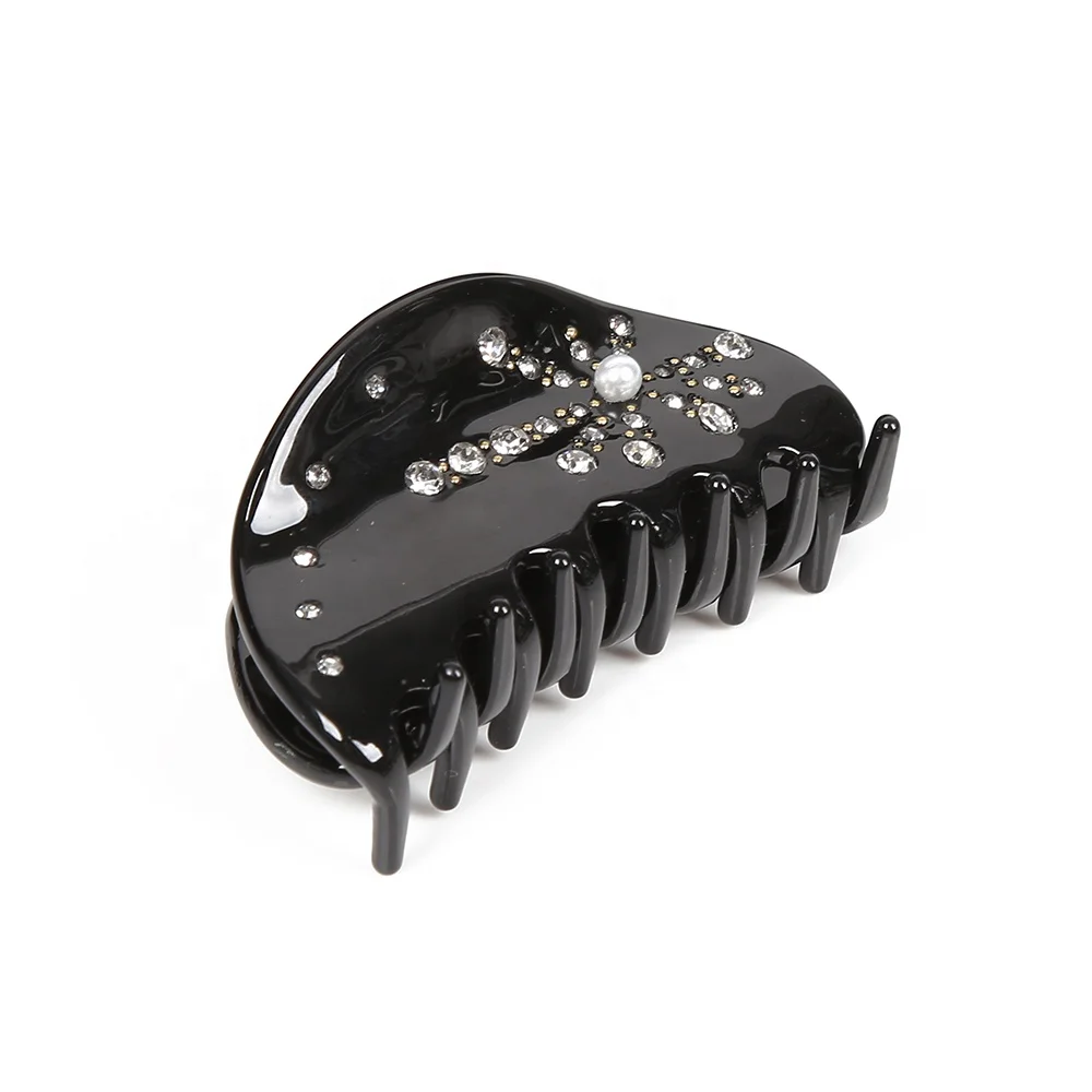 New trend acetate hair clips claw elegant hair accessories black classics rhinestone hair claw for women