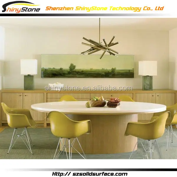 Rounded glossy table top design solid marble dining sets food and coffee