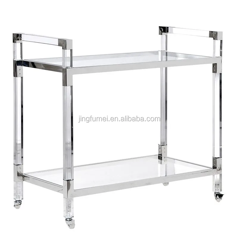 Modern Glass Lucite Acrylic Tea Bar Cart Beauty Drinks Hotel Service Trolley supplier