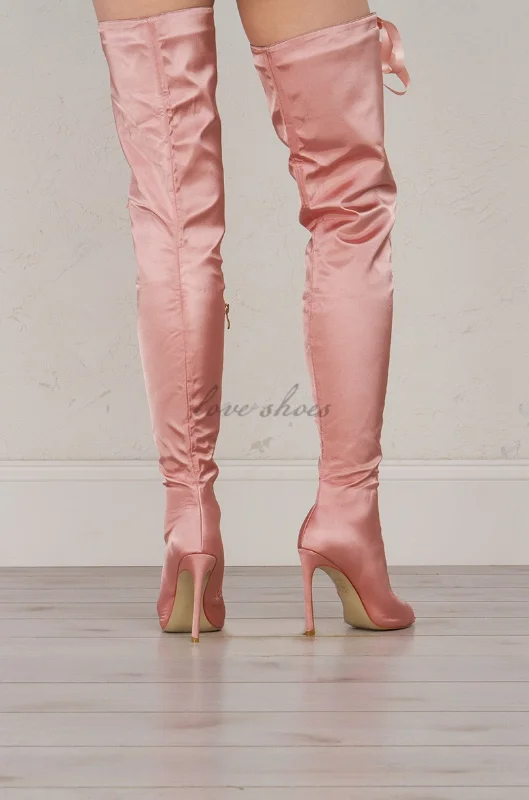 Sexy Lace up High Heels Ladies Over Knee Stiletto Sandals Shoes Women Sexy Satin Thigh High Boots