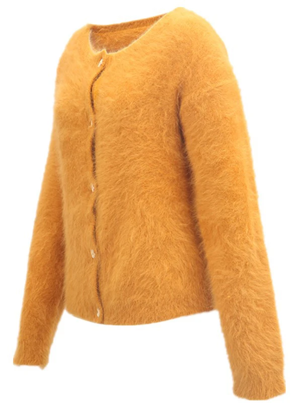Fur Yellow Angora Wool Knitting Sweater for Woman Cardigans Computer Knitted Autumn Winter Casual Regular Sleeve 1 Poly Bag