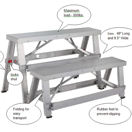 drywall aluminum folding bench adjustable bench