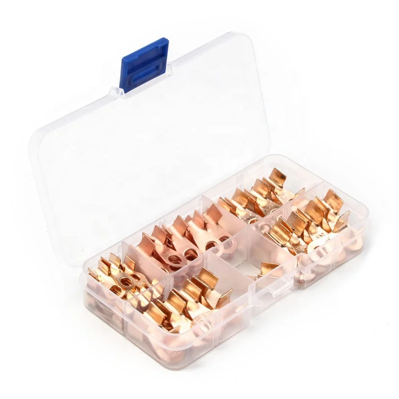 Urlwall 70Pcs Bare OT Open Ring-Type Copper Circular Splice Terminals Kit Non-insulated Naked Cable Wire Connector 10-50A Kit